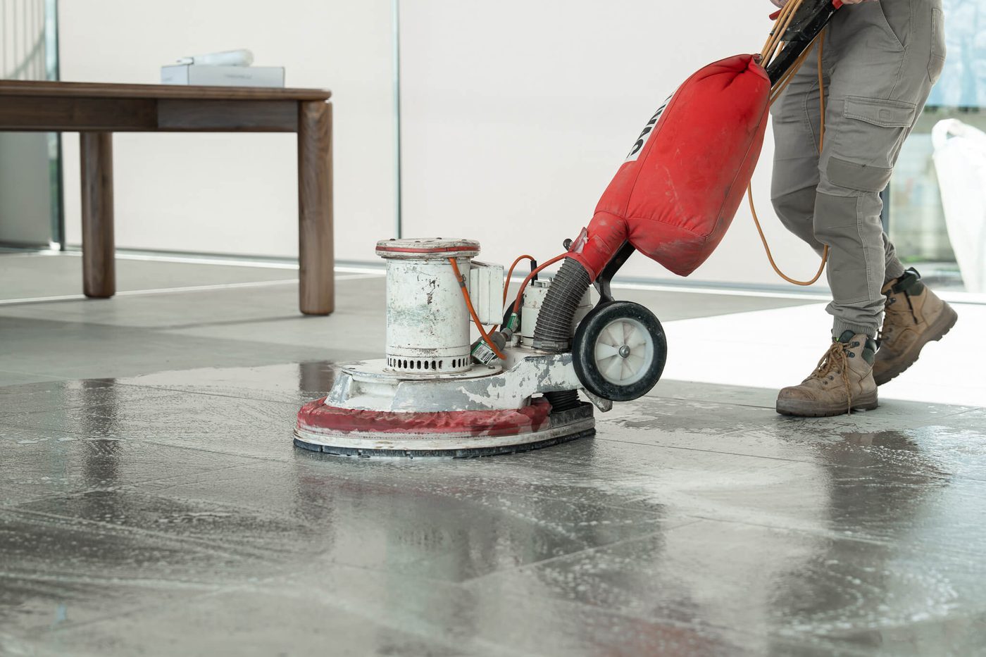 Buffing floors in a newly finished space
